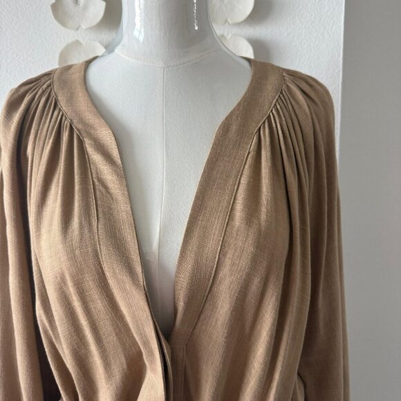 A.G.G.E.L. Greece Designer Linen-Blend Belted Dress – Camel, Size Large - Picture 3 of 8